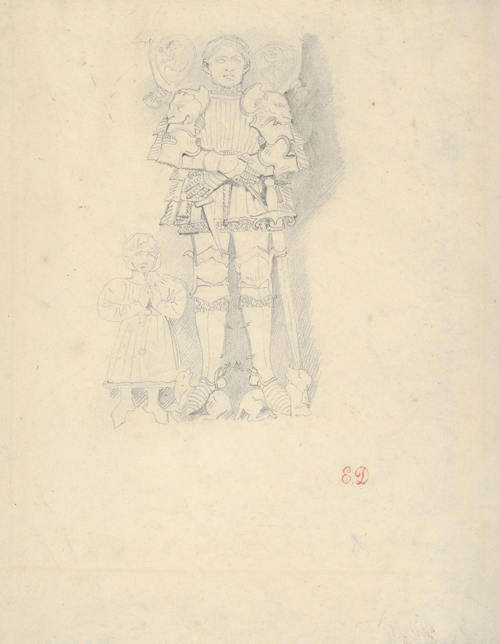 Tomb Effigies; A Man in a Suit of Armor beside a Child (ca. 1825–30)