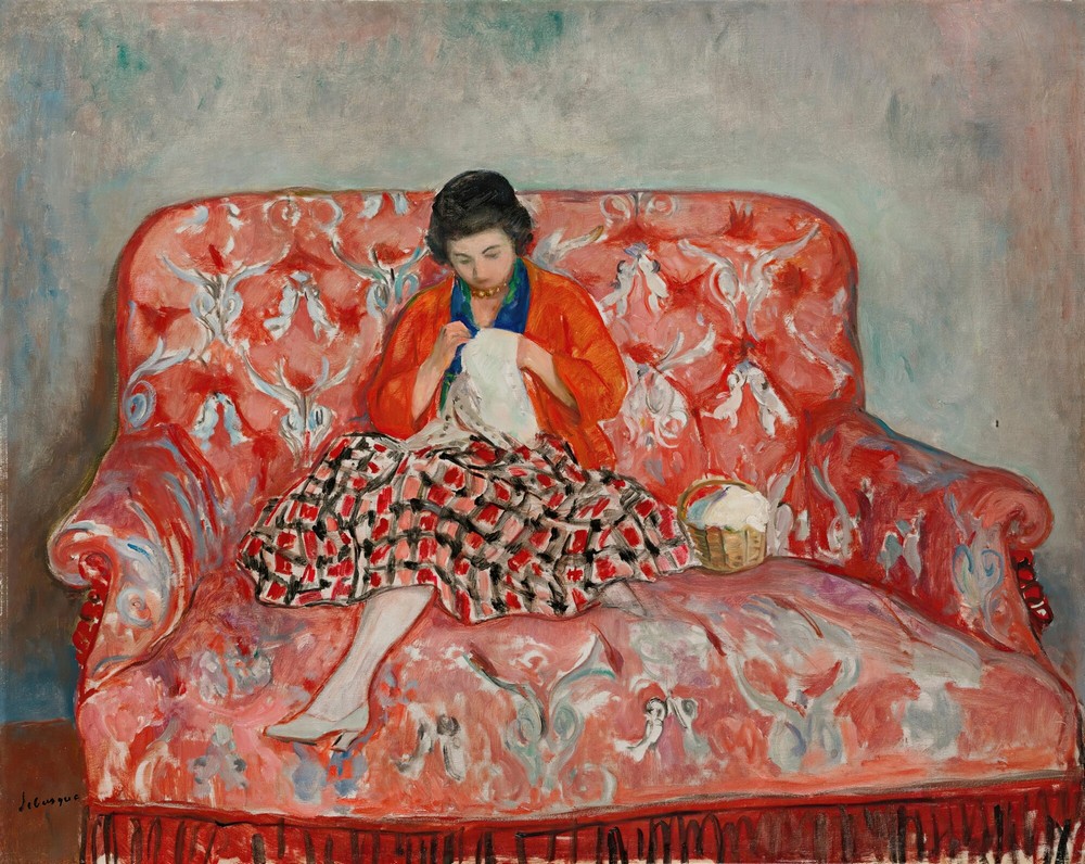 Jeune Fille Cousant Sur Un Canapé (circa 1925)