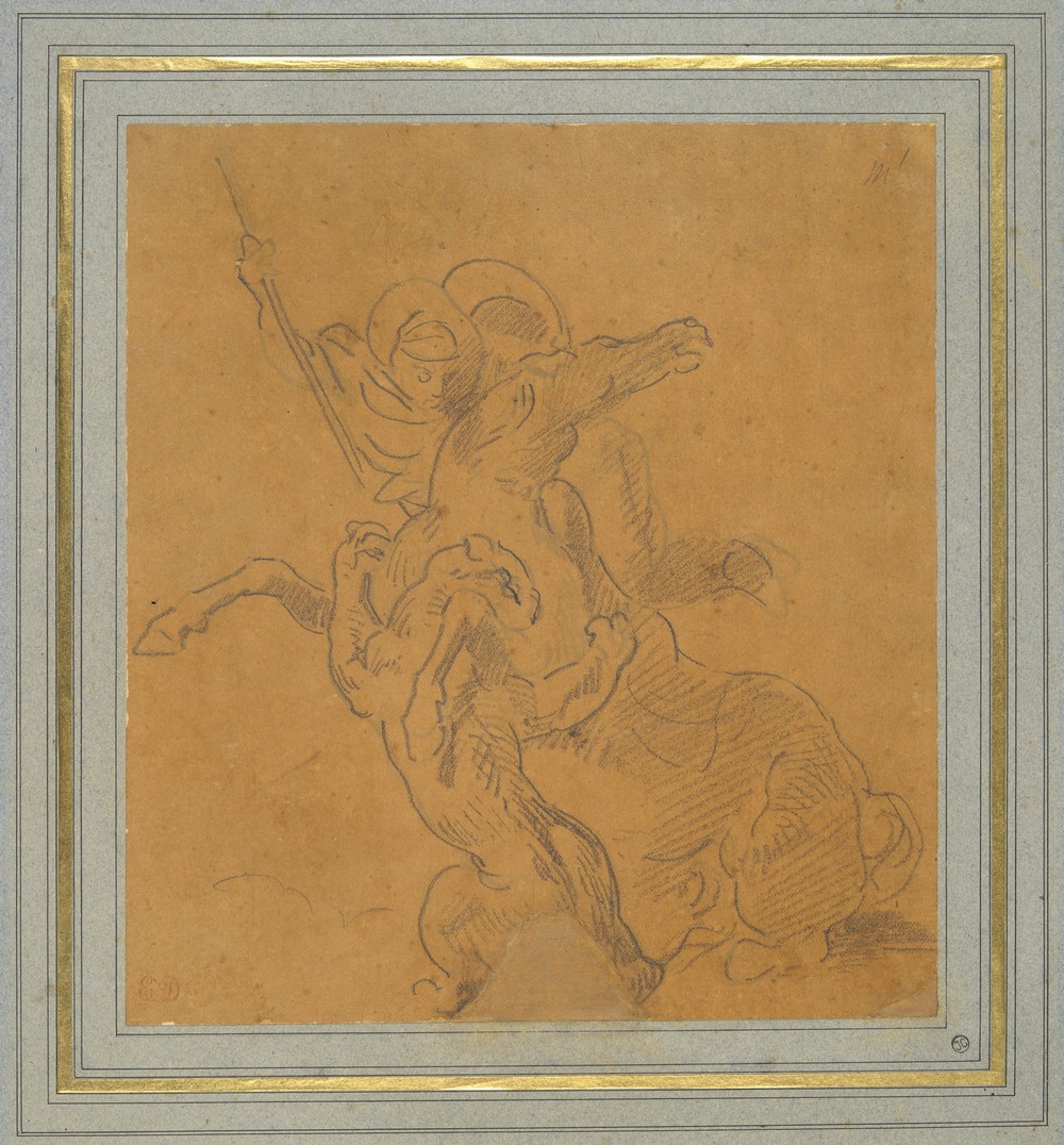 Lion Attacking a Horse with Rider (Sketch for The Tiger Hunt) (ca. 1854)