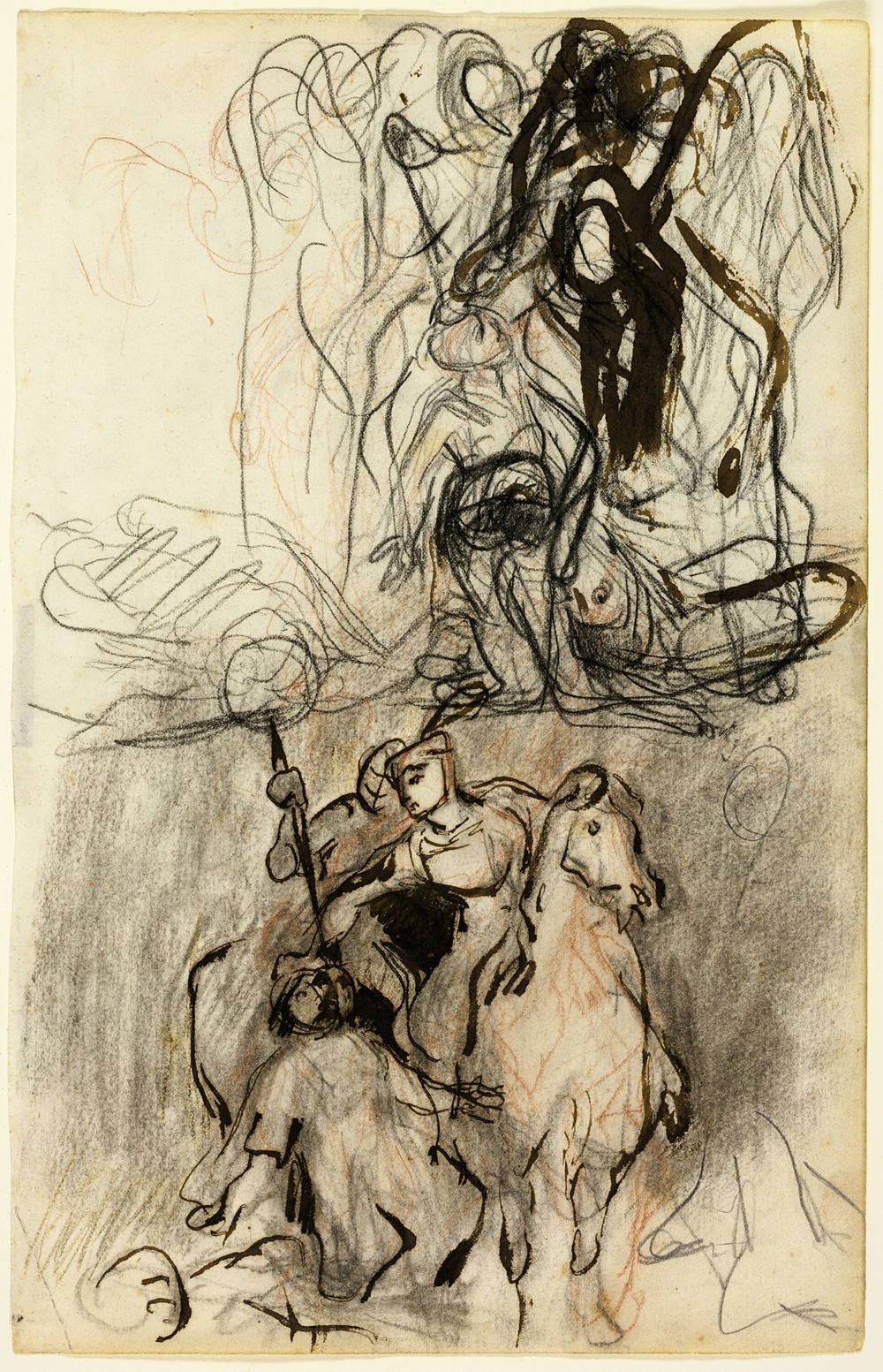 Two Sketches; Armed Riders and Figure on the Ground