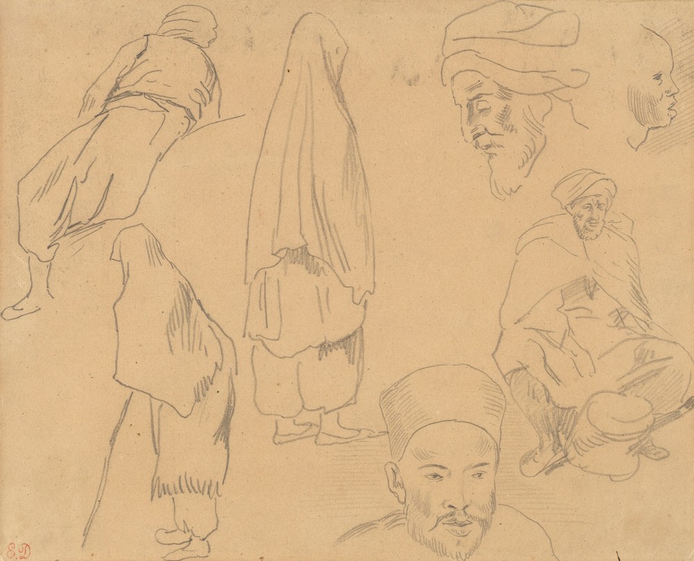 Four figure studies of Bedouins and three of head studies