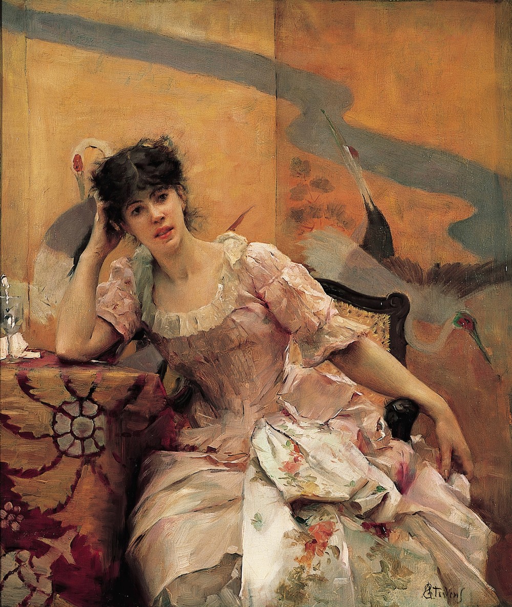 Young Woman with a Japanese Screen (ca 1880)