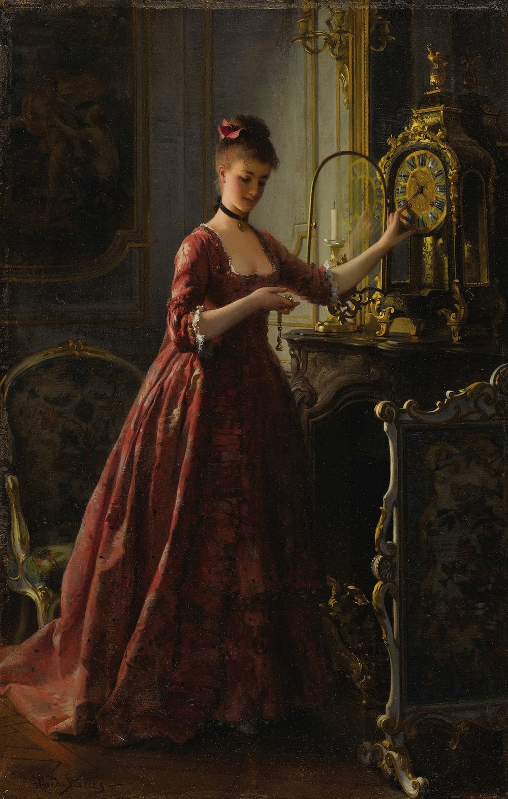 Winding The Mantle Clock (circa 1875-1880)