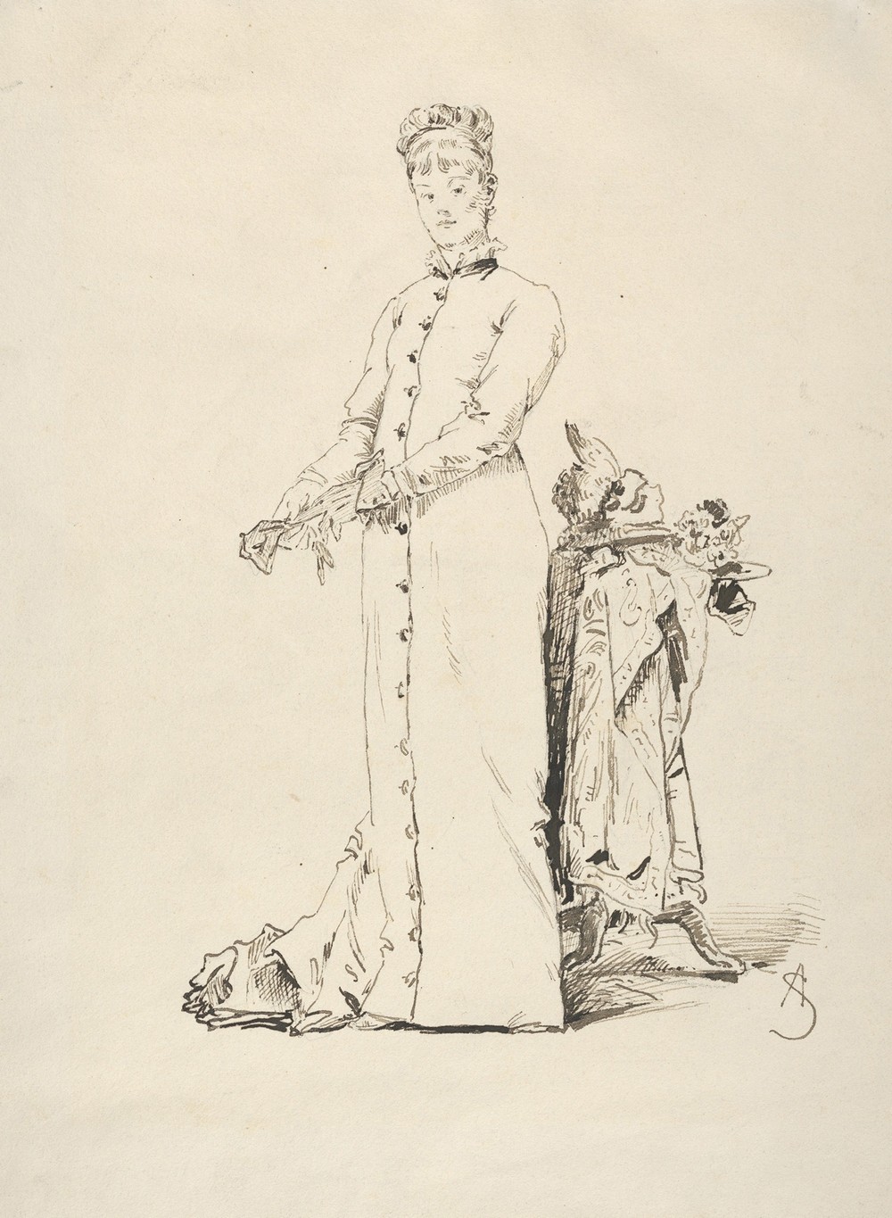 A Standing Young Lady Taking Off Her Gloves (1876 or after)