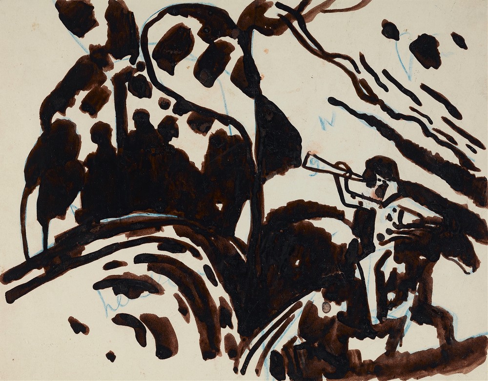 Landscape with a trumpet-blowing rider