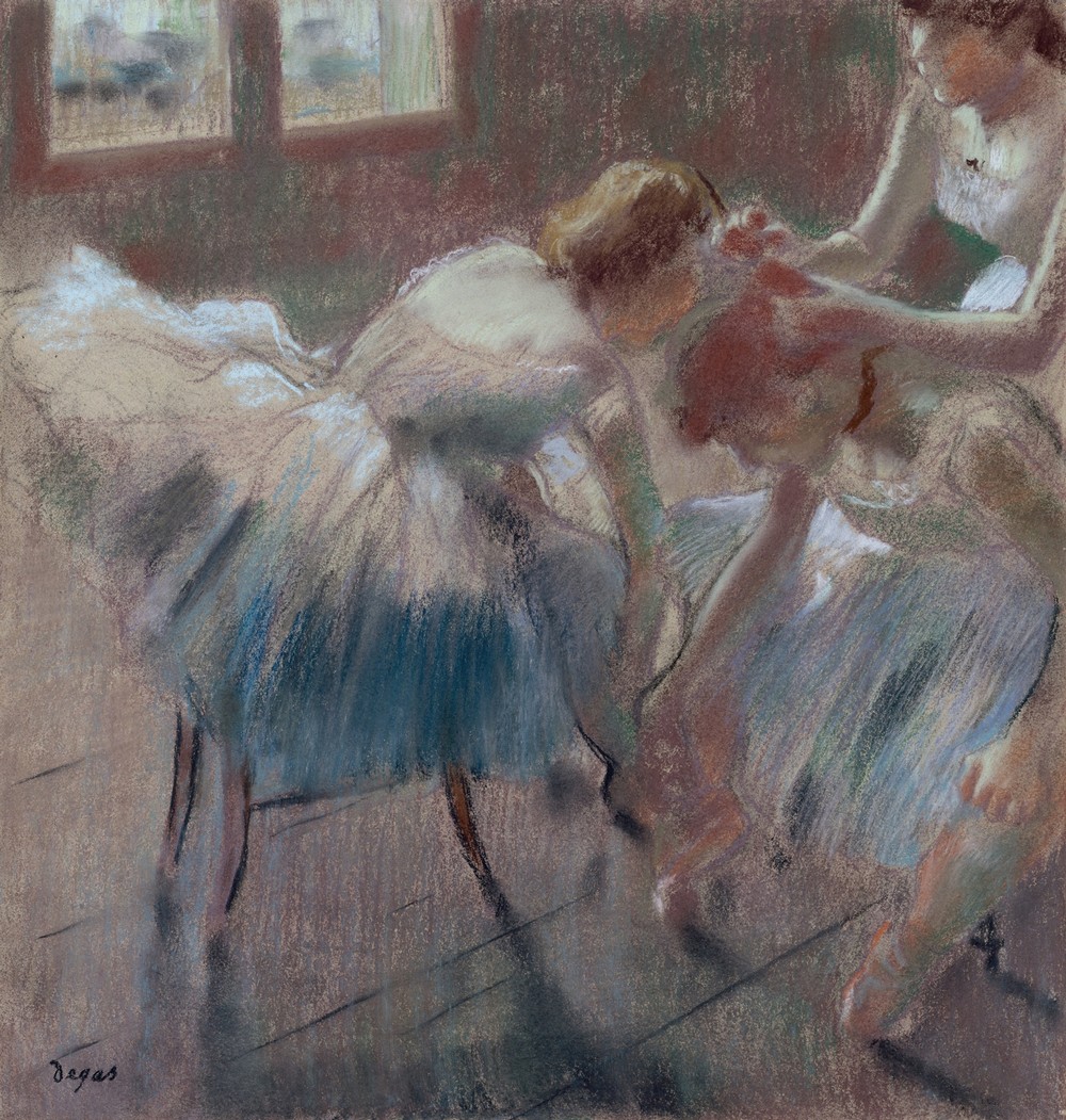 Three Dancers Preparing for Class (after 1878)
