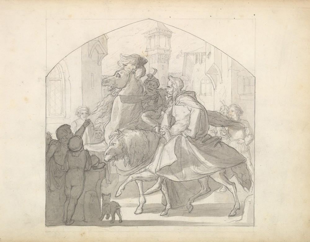A Man and a Monkey Riding on Horseback (ca. 1849)