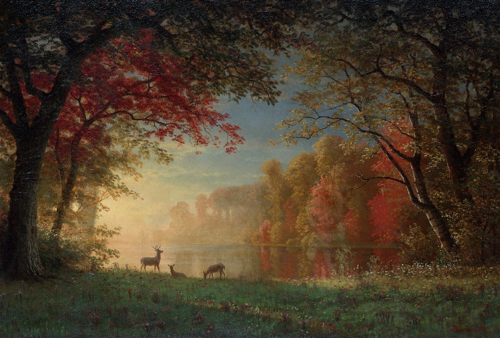 Indian Sunset, Deer by a Lake (ca. 1880–90)
