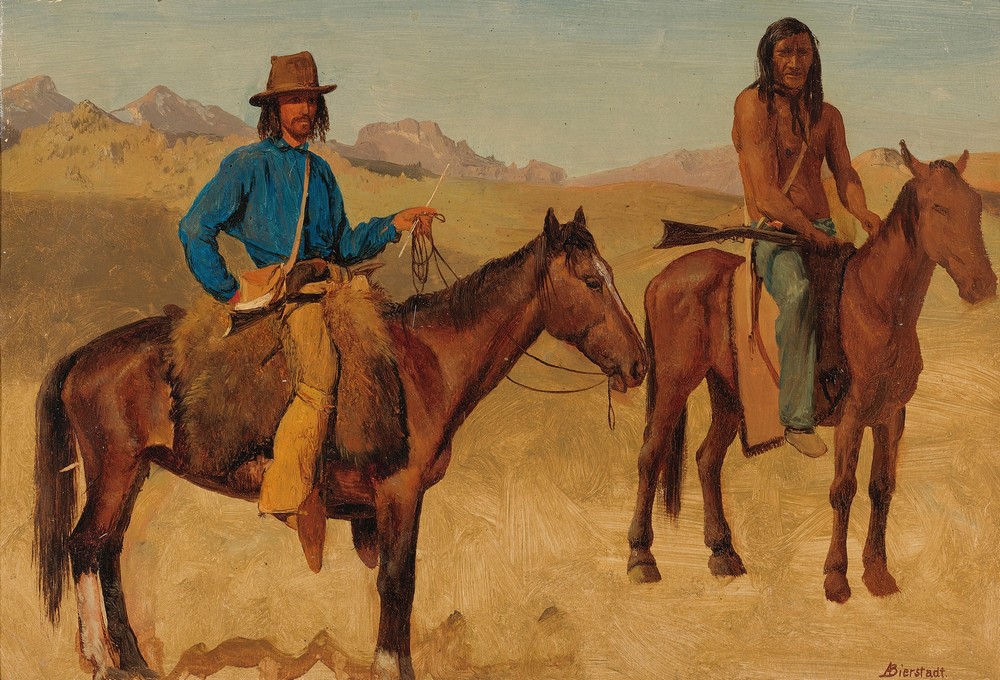Trapper And Indian Guide On Horseback