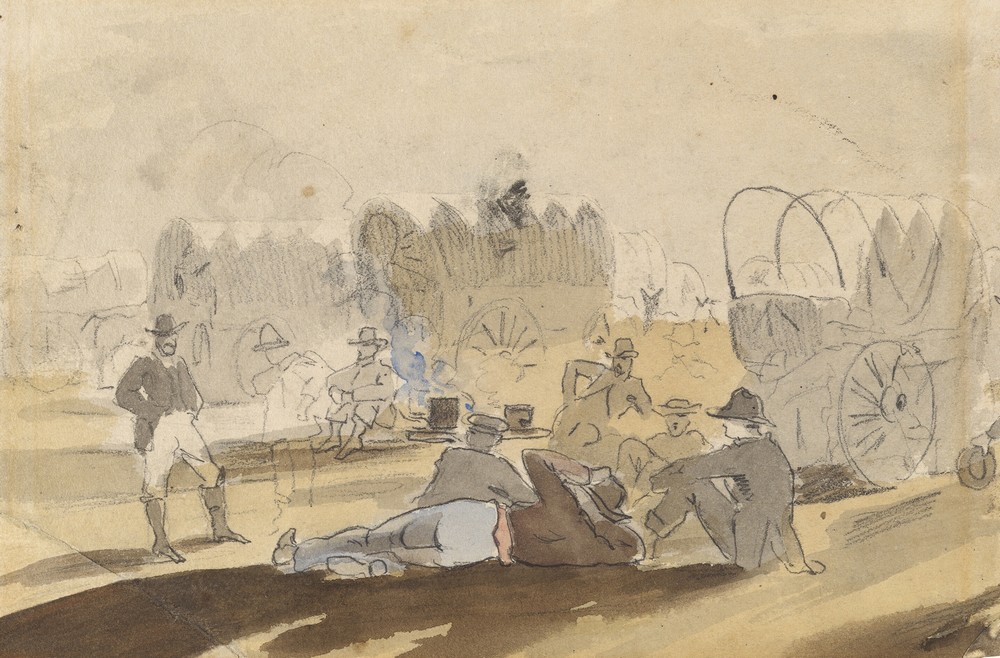 Caravan with Covered Wagons Resting (recto)