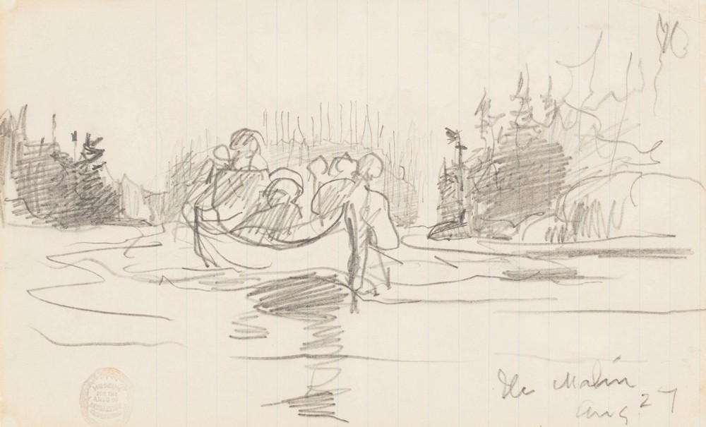 Canoe with Three Men, Ile Maligne, Quebec