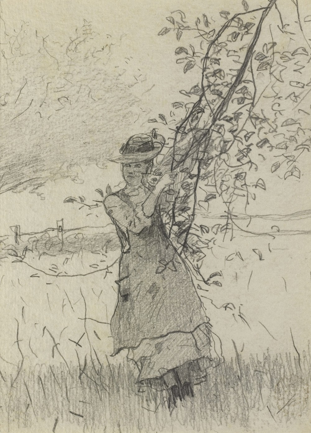 Girl Holding a Branch of an Apple Tree