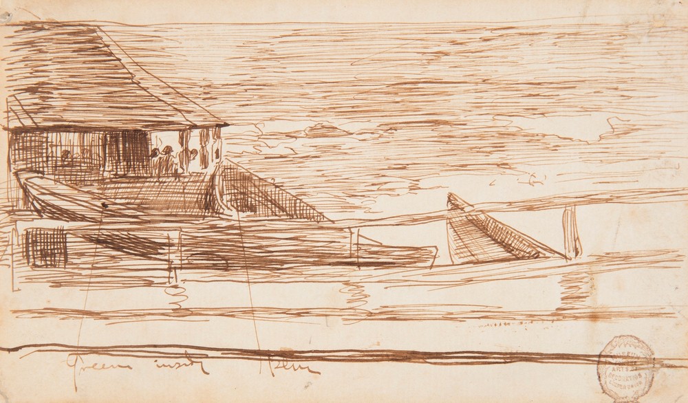 House at a Railing with Beached Dories