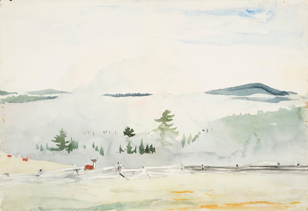 Landscape with Deer in a Morning Haze
