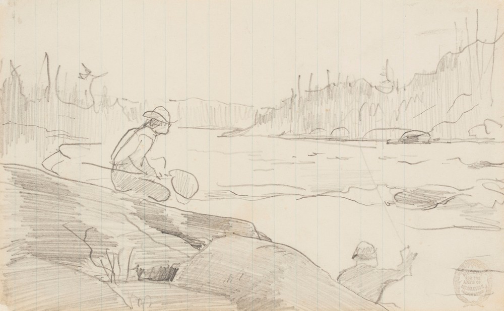 Men Fishing with a Rod and Net