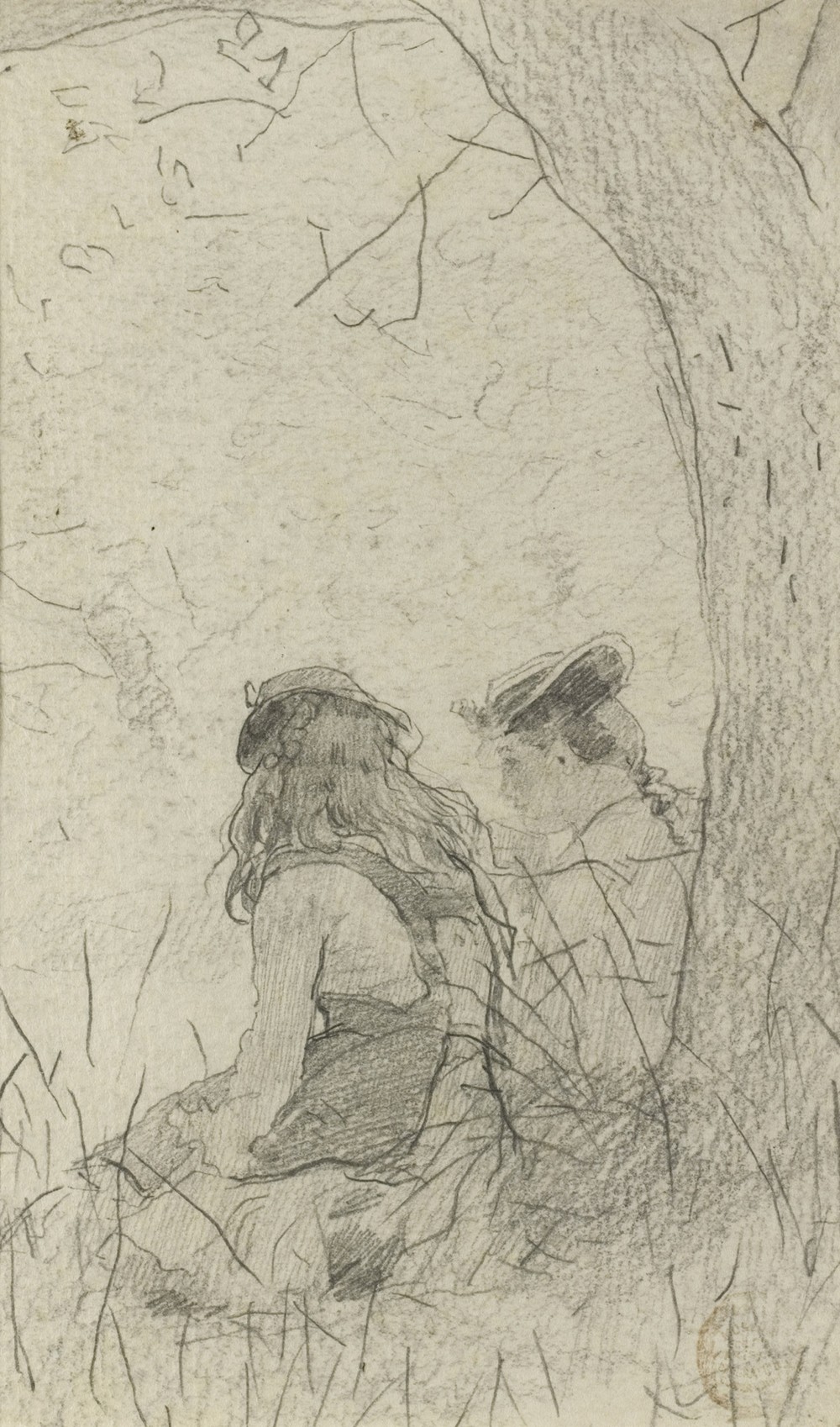 Two Girls Seated on a Bank