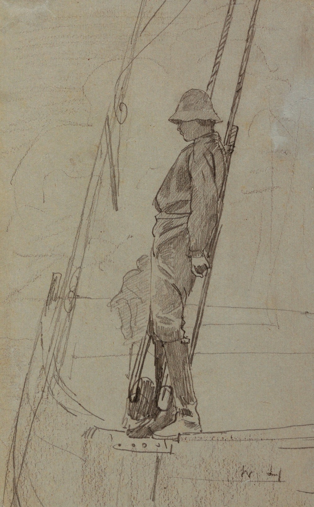 Young Man Leaning Against Sailboat Rigging