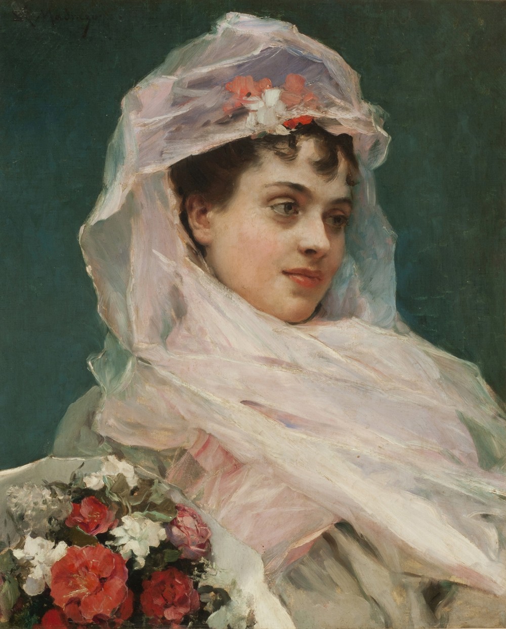 Aline Masson con tocado de gasa.