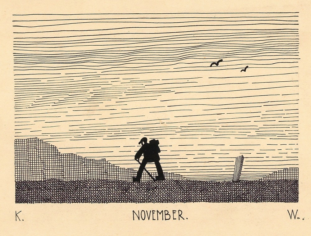 Wanderer und zwei Vögel am Himmel (around 1920)