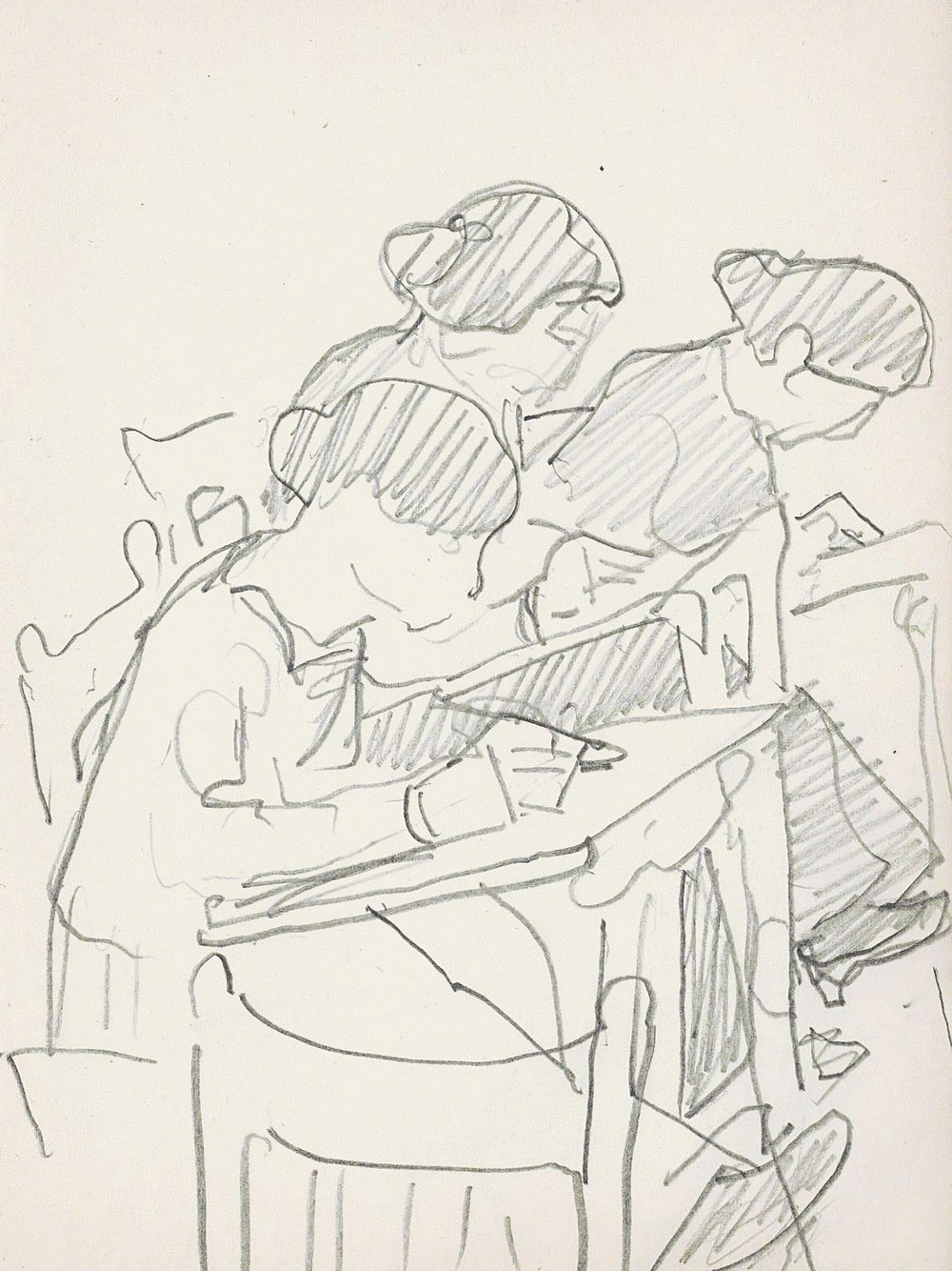 Drie vrouwen in een tekenklas