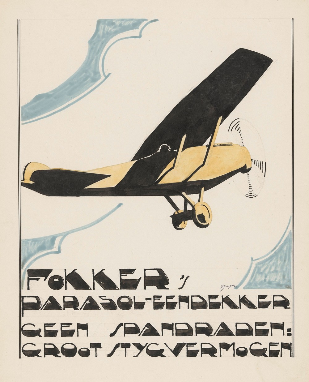 Ontwerp voor reclame voor `Fokker’s Parasol-Eendekker’