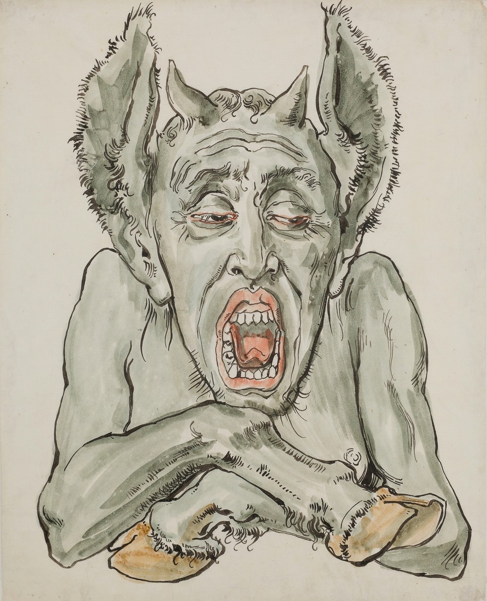 Bust of the devil with an open mouth