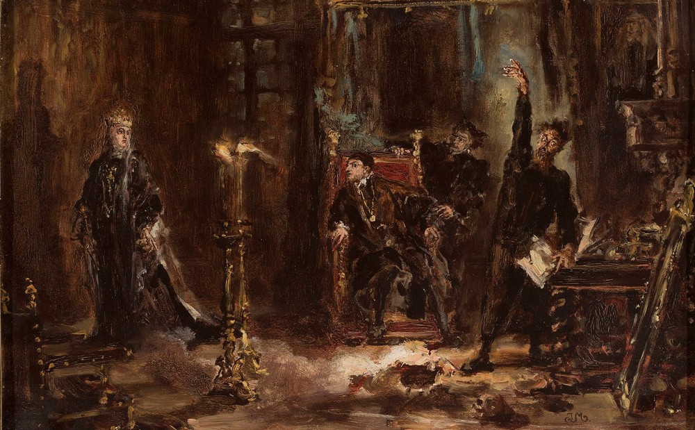 Twardowski conjuring the spirit of Barbara for Sigismund Augustus, sketch