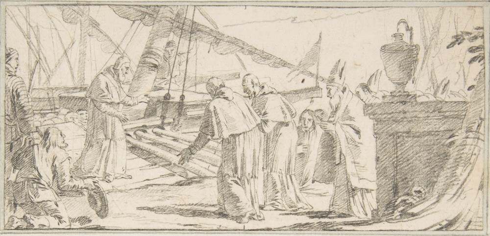 Bishops and Monks Being Received at a Ship by a Venerable Dignitary