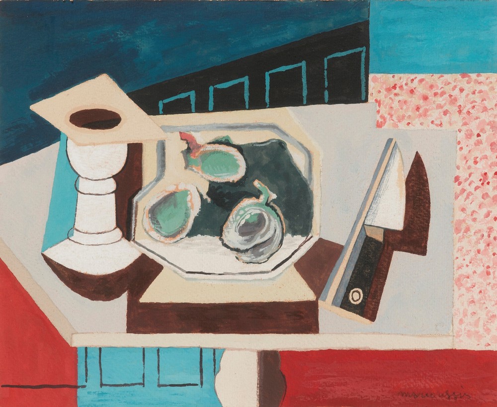 Nature Morte Aux Grenades Et Couteau Sur Un Guéridon (circa 1925)