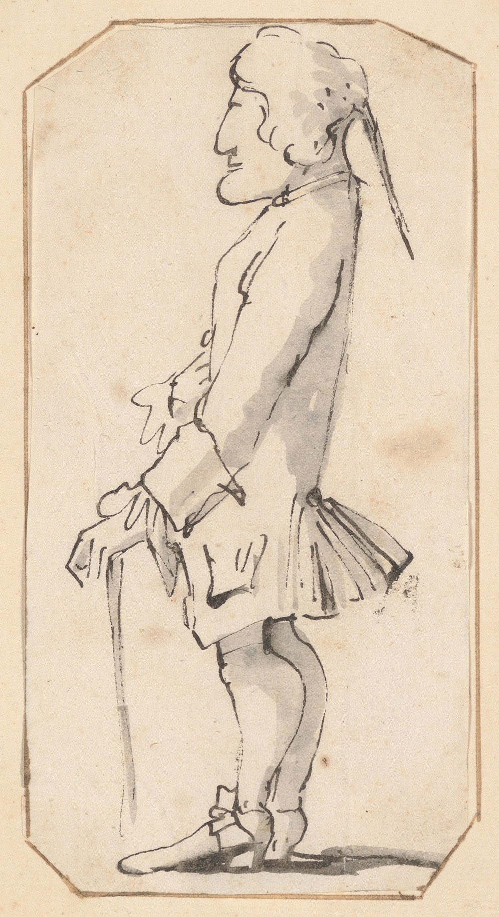 Caricature of a Man Carrying a Stick, Standing in Profile to the Left