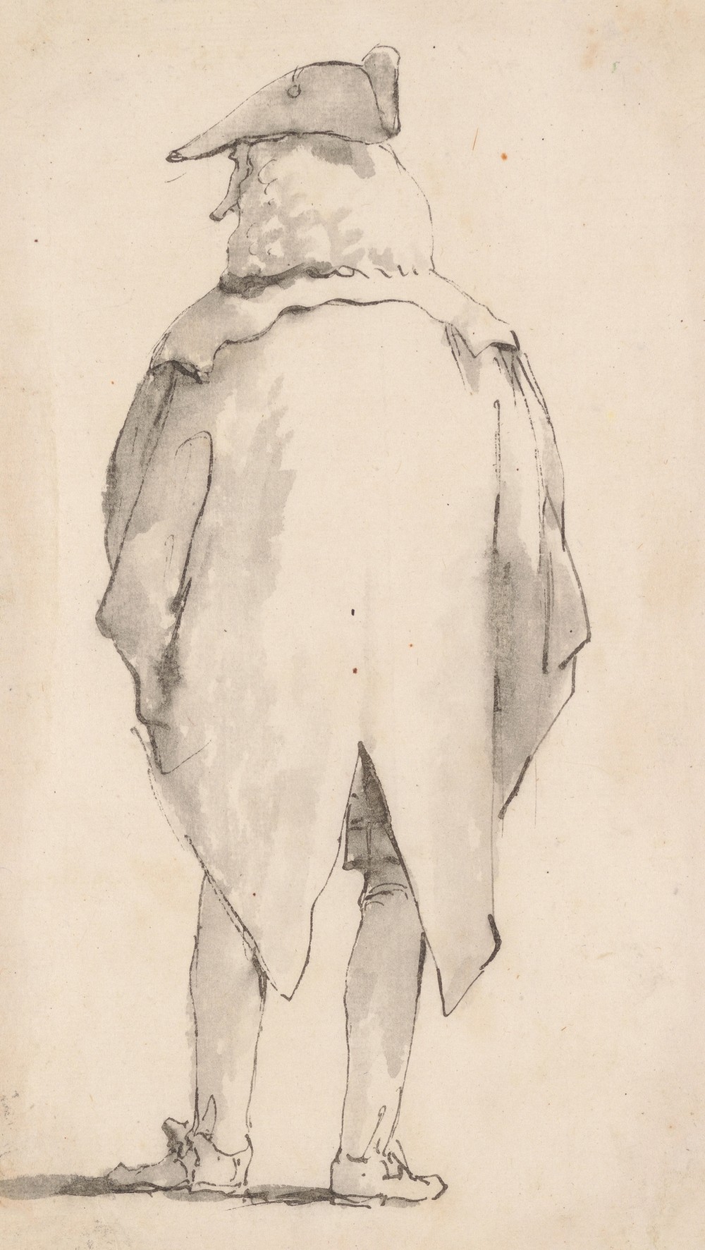 Caricature of a Man Wearing a Wig and a Tricorne, Seen from Behind