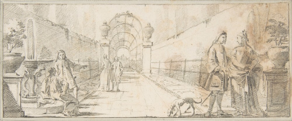 Figures in Conversation in a Garden
