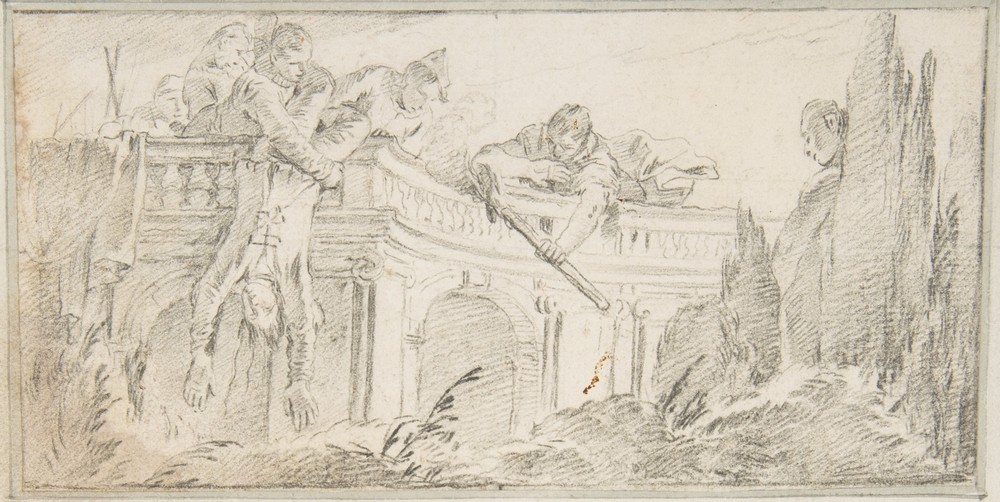 Scene of Men Disposing of Corpse in a Garden