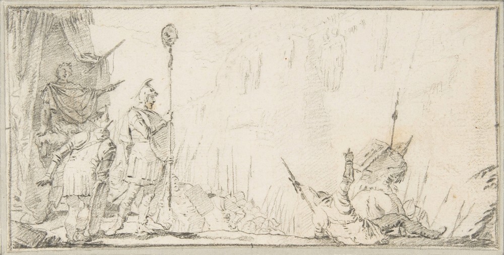 Soldier in front of ‘General’ Holding up a Decapitated Head on a Staff