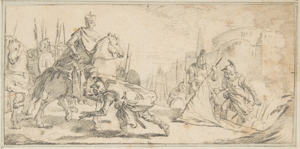 Soldiers Surrendering to an Emperor, with a City in the Background