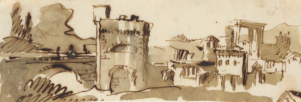 View of a Town with a Fortified Bridge (ca. 1757–59)