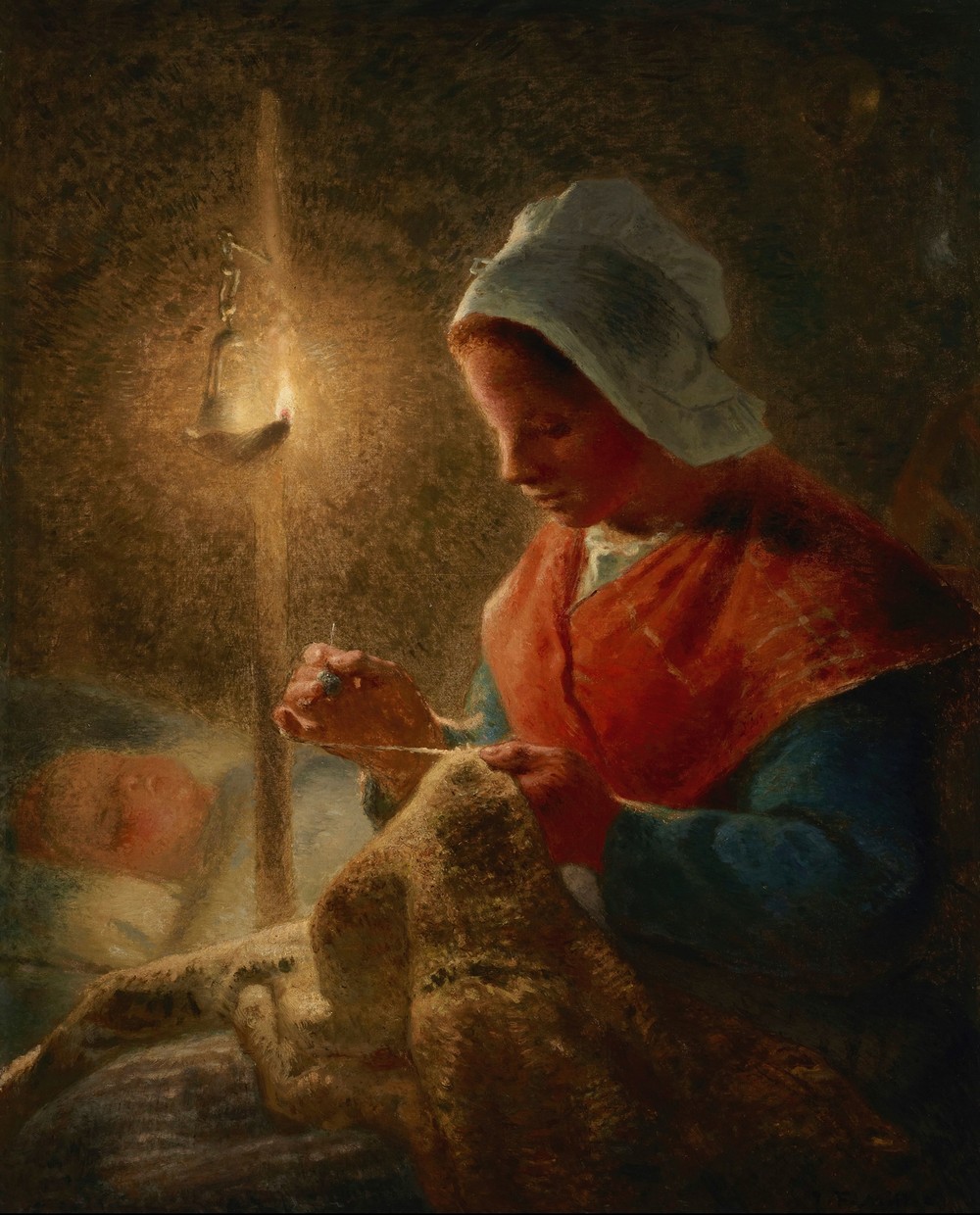 Woman Sewing by Lamplight (circa 1870-1872)