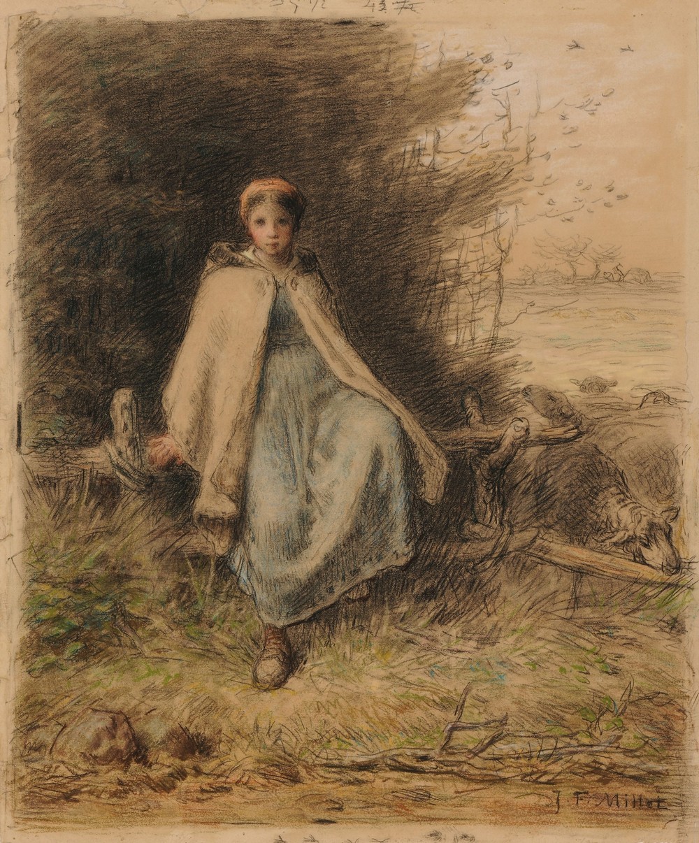 Jeune bergère assise sur une barrière (ca 1866)