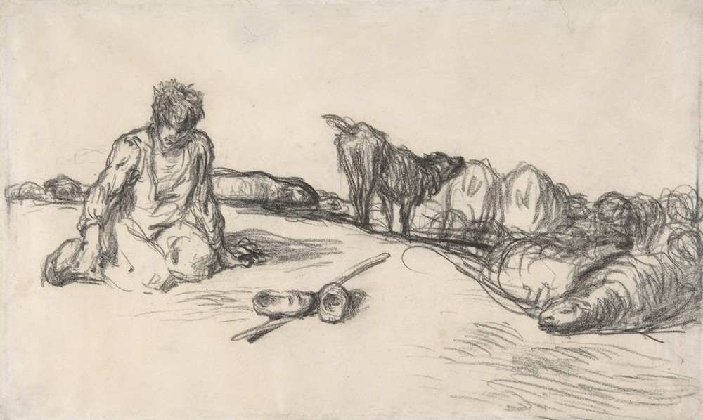 A Seated Shepherd with His Dog and Sheep (1830–75)