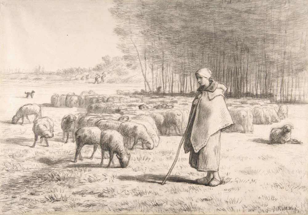 A Shepherdess with Her Flock (ca. 1852)