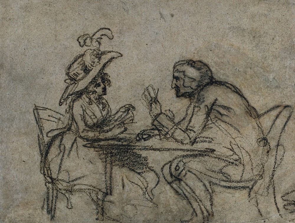 Woman and Man Playing Cards (verso)
