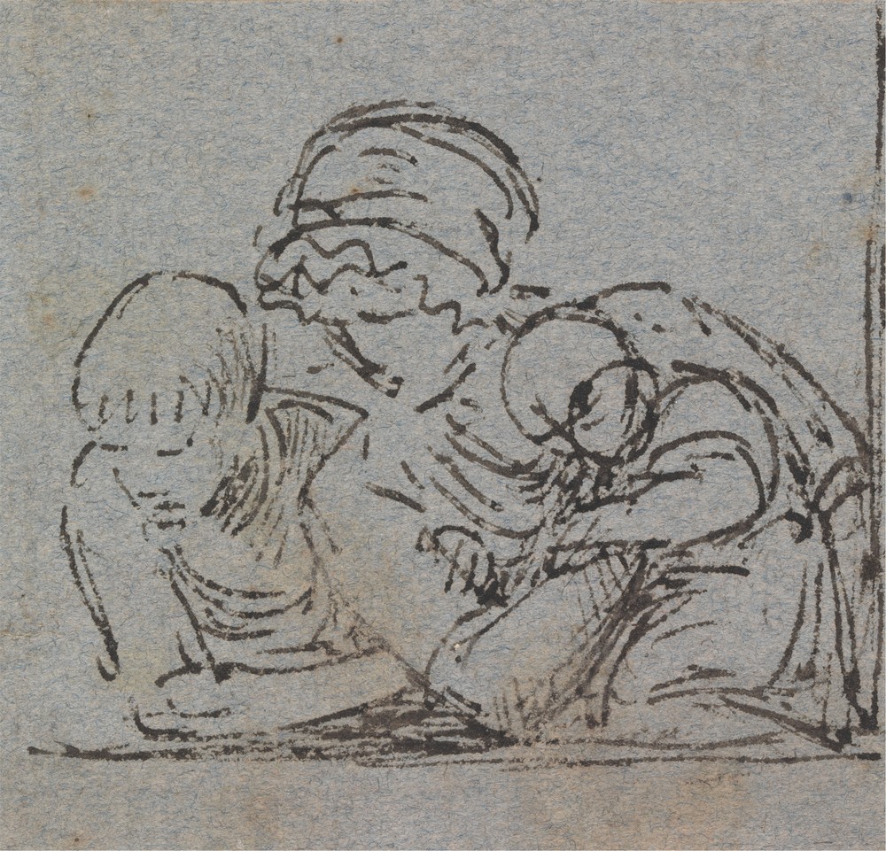 Mother and Child with Young Boy Leaning on Window Sill