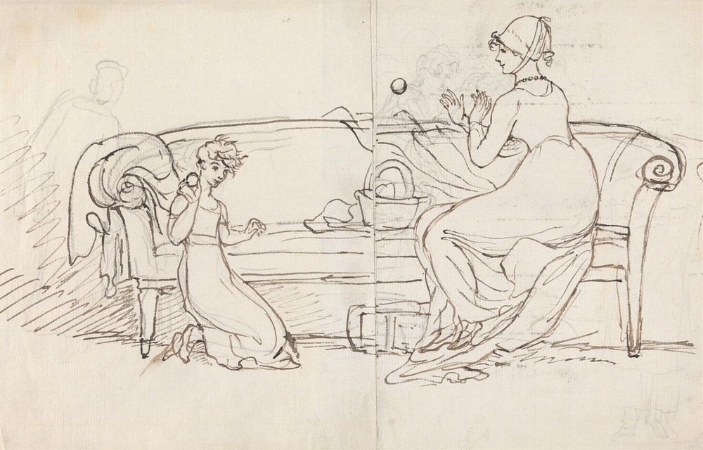 Mrs. West and Daughter Playing Catch
