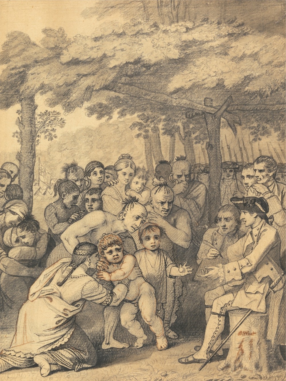 The Indians Delivering up the English Captives to Colonel Bouquet near his camp at the folks of Muskingum in North America in November 1764, 1765 (between 1765 and 1766)