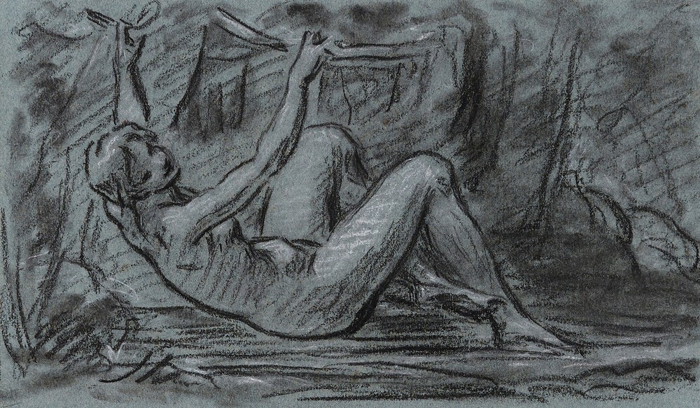 Jeune femme nue se relevant