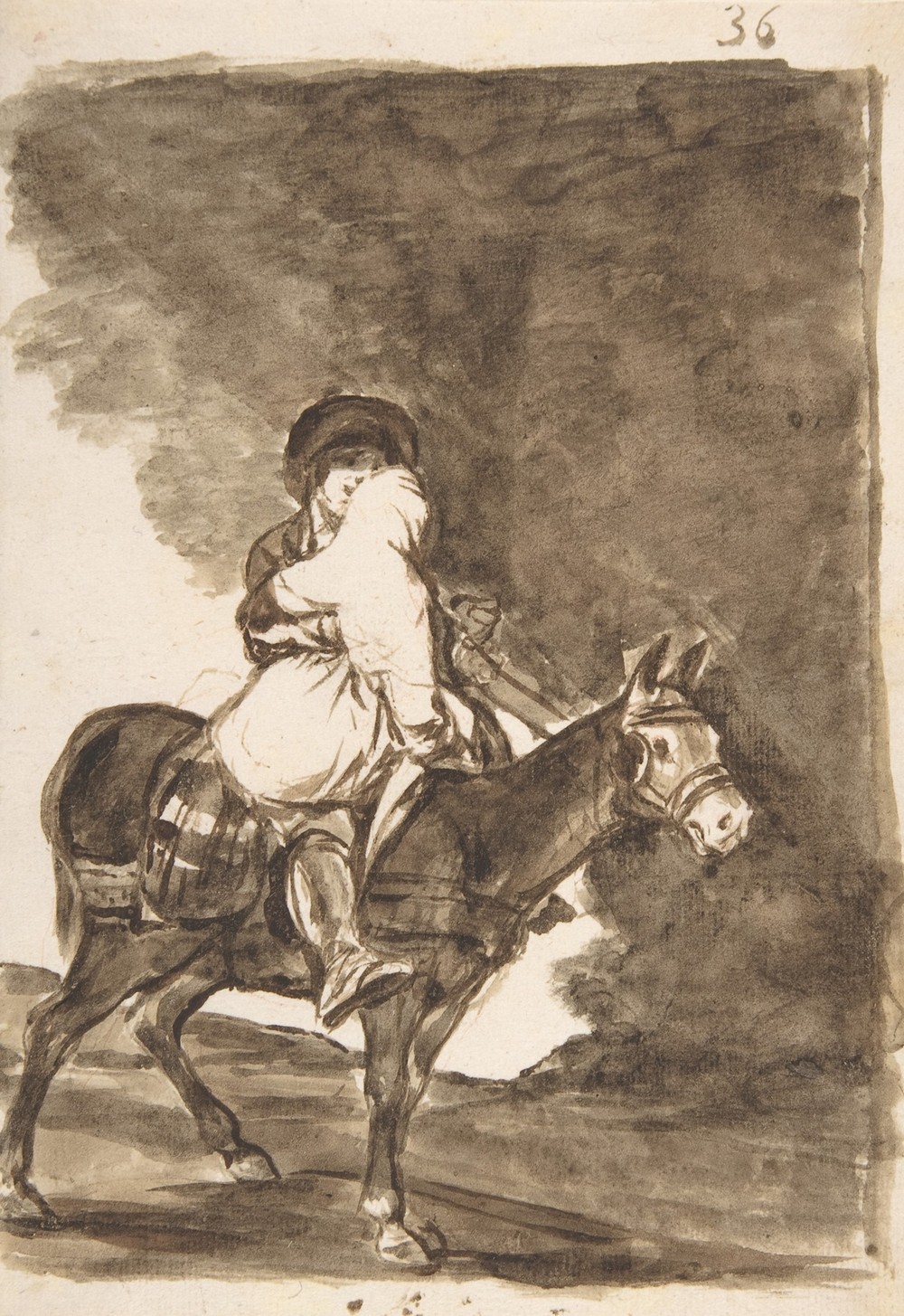 A man and a woman riding a mule (ca. 1812–20)