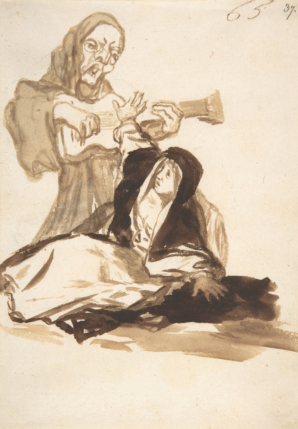 A nun frightened by a ghost playing a guitar (ca. 1812–20)