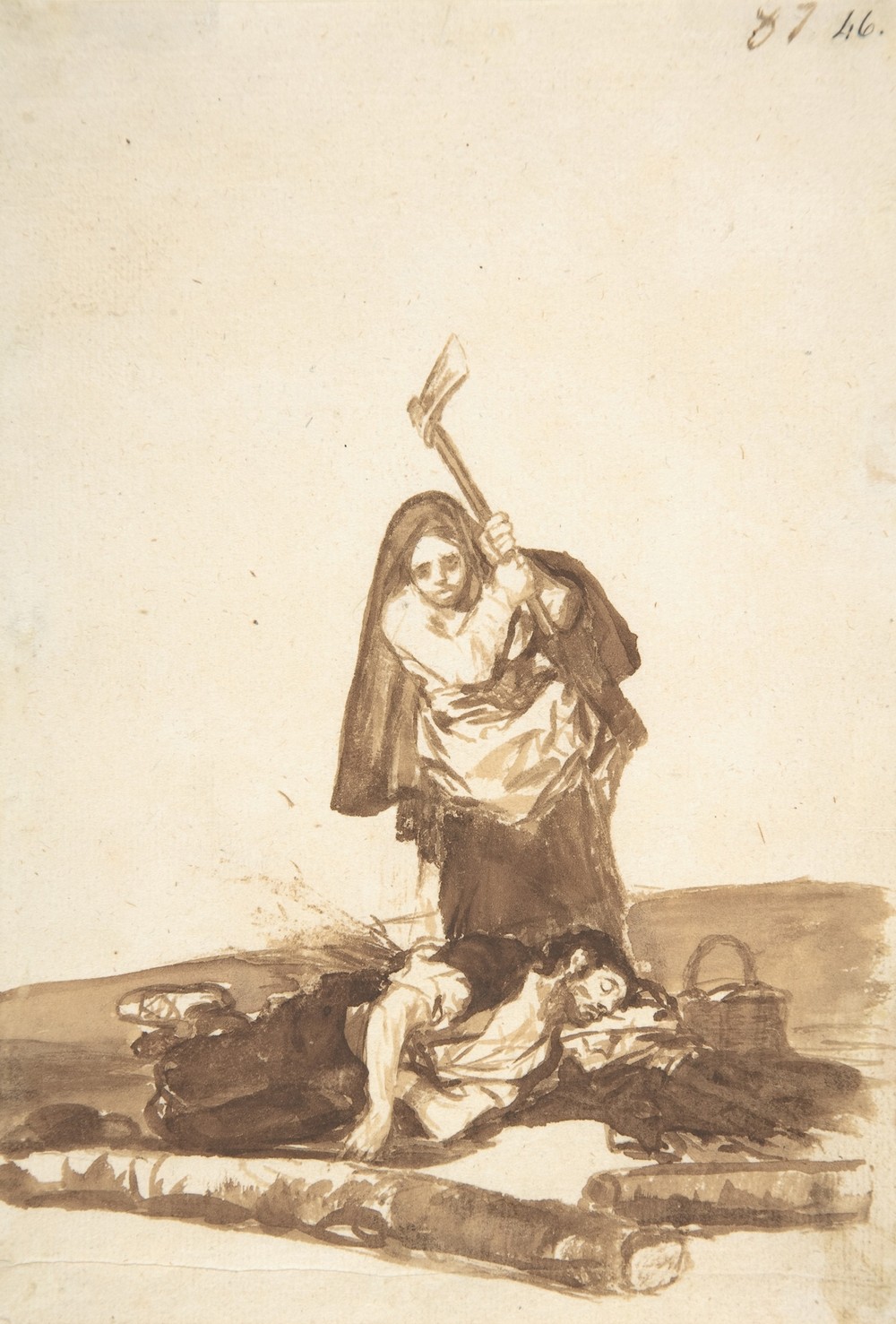 A woman about to attack a sleeping man with an axe (ca. 1812–20)