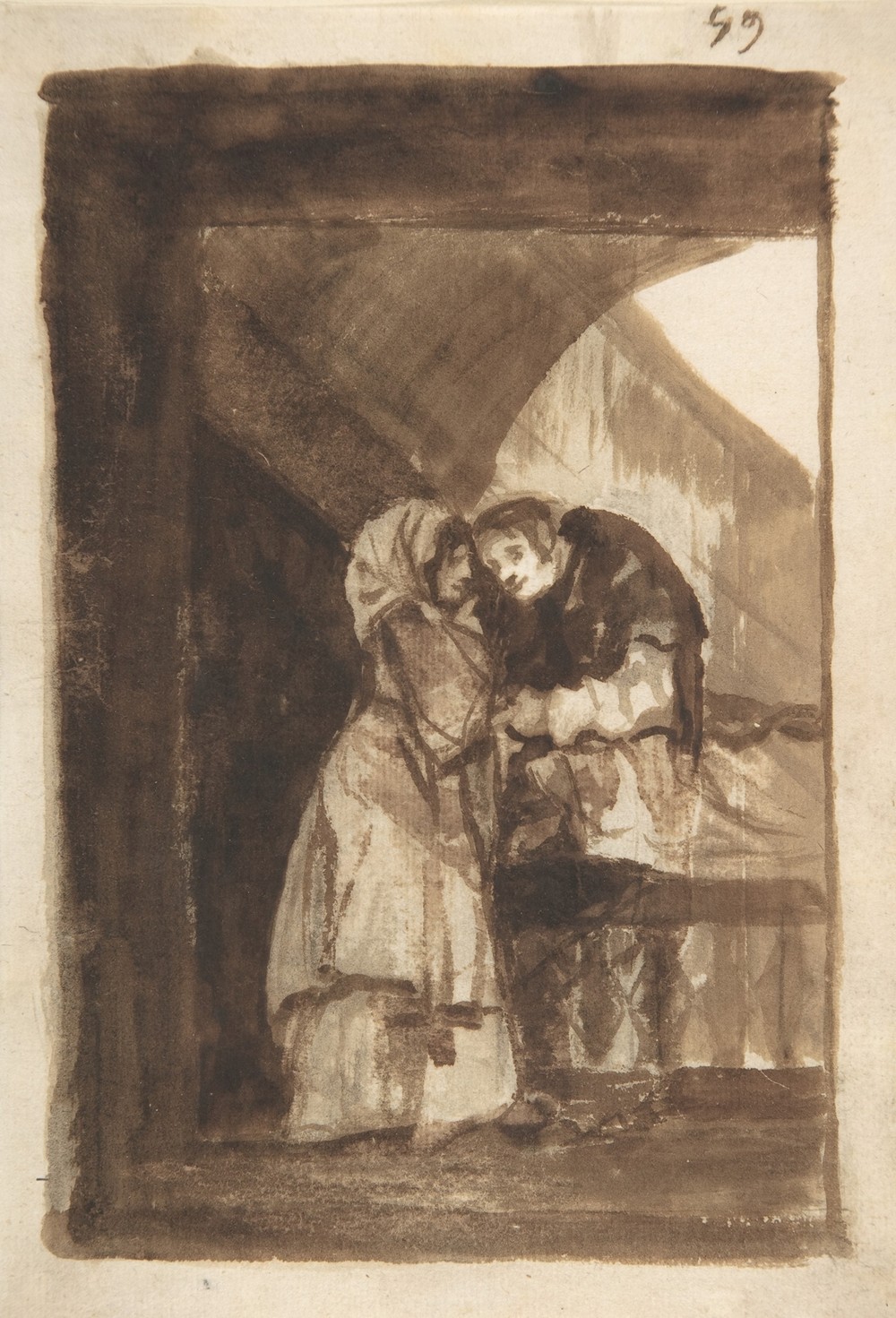 A woman talking to a priest in a covered archway (ca. 1812–20)