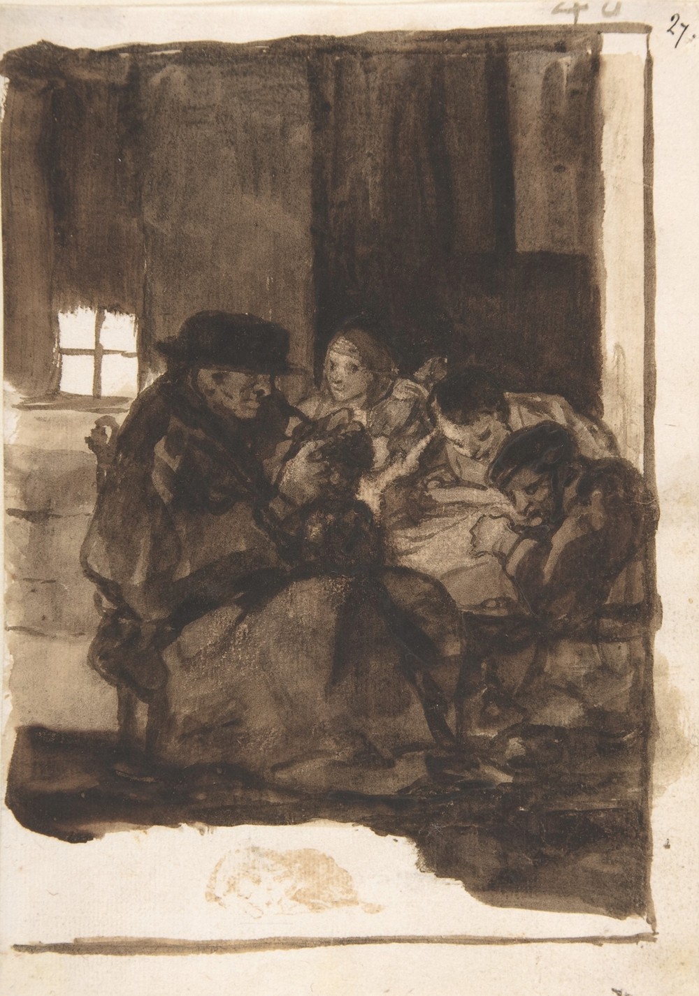 An old man delousing a boy in an interior, accompanied by three figures (ca. 1812–20)